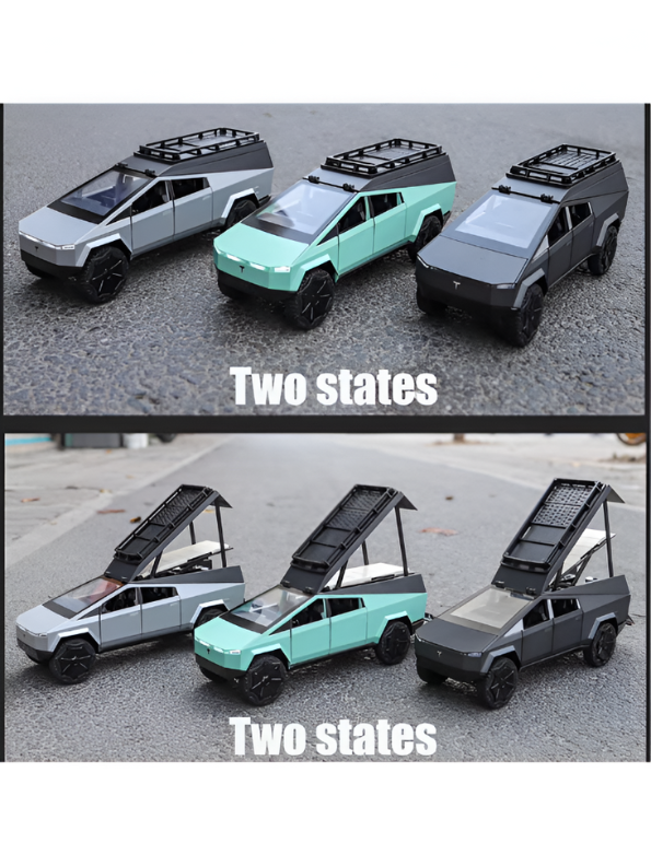 Tesla Cybertruck Adventure Toy with Roof Cargo Rack and Cyberquad 1:32 Scale | Premium Diecast Gift LMI15667 - Free Car Inside.