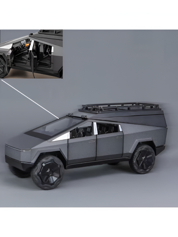 Black - Tesla Cybertruck Adventure Toy with Roof Cargo Rack and Cyberquad 1:32 Scale | Premium Diecast Gift LMI15667