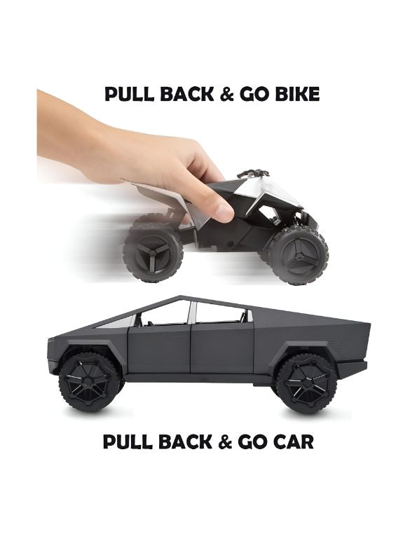 Black - Tesla Cybertruck Diecast Model – Pullback Toy Car | Collectible Metal Truck with Acrylic Display Case.