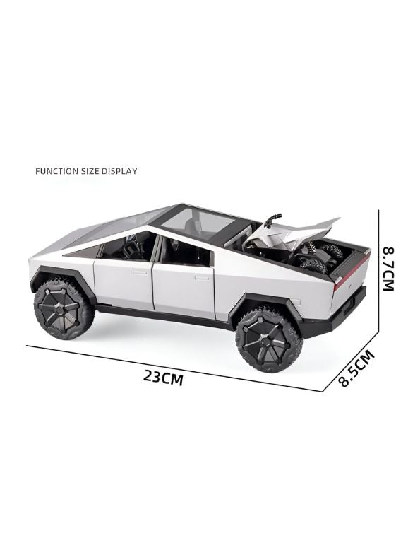 Silver - Tesla Cybertruck Diecast Model – Pullback Toy Car | Collectible Metal Truck with Acrylic Display Case.