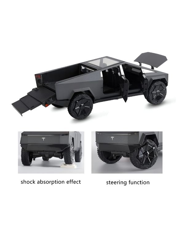 Black - Tesla Cybertruck Diecast Model – Pullback Toy Car | Collectible Metal Truck with Acrylic Display Case.
