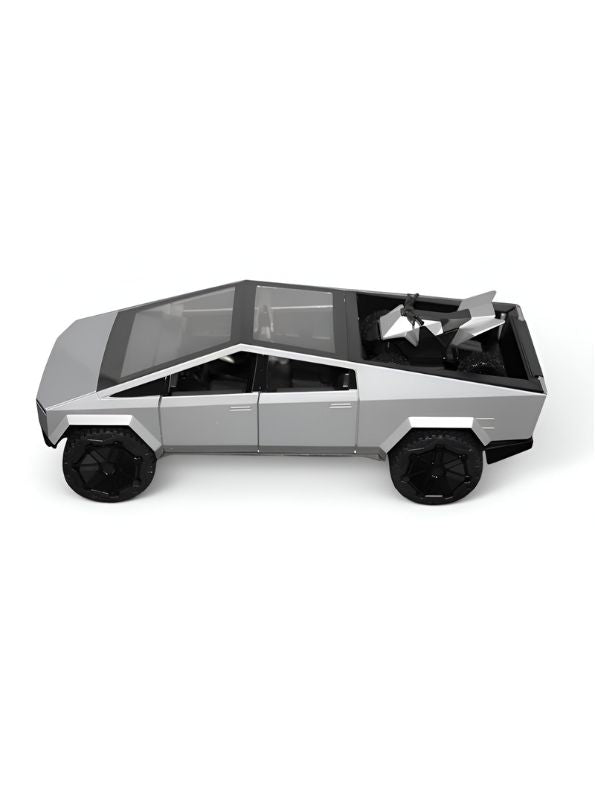 Silver - Tesla Cybertruck Diecast Model – Pullback Toy Car | Collectible Metal Truck with Acrylic Display Case.