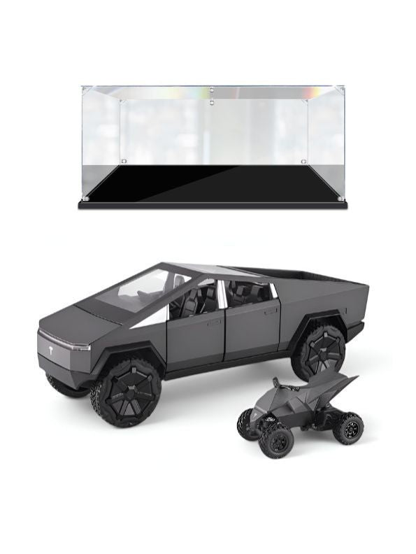 Black - Tesla Cybertruck Diecast Model – Pullback Toy Car | Collectible Metal Truck with Acrylic Display Case.