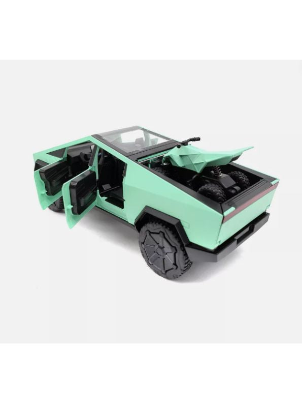 Green - Tesla Cybertruck Diecast Model – Pullback Toy Car | Collectible Metal Truck with Acrylic Display Case.