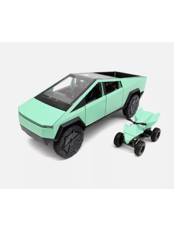 Green - Tesla Cybertruck Diecast Model – Pullback Toy Car | Collectible Metal Truck with Acrylic Display Case.