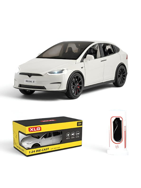 Tesla Model X 1:24 Scale Diecast Metal Car | Pull Back Action | Sound & Light | Opening Doors | Collectible Model Car Kids & Adults TV6171