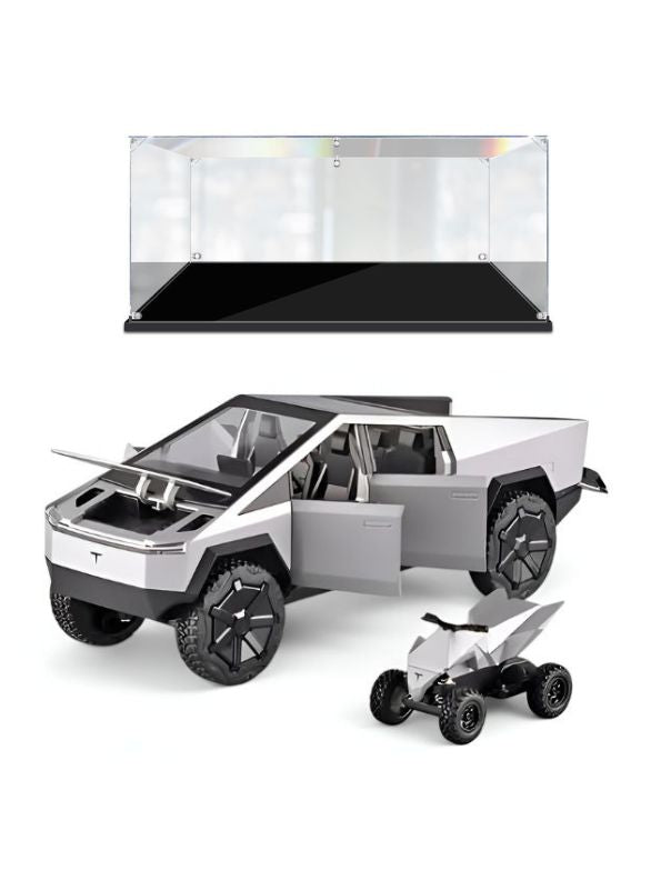 Silver - Tesla Cybertruck Diecast Model – Pullback Toy Car | Collectible Metal Truck with Acrylic Display Case.