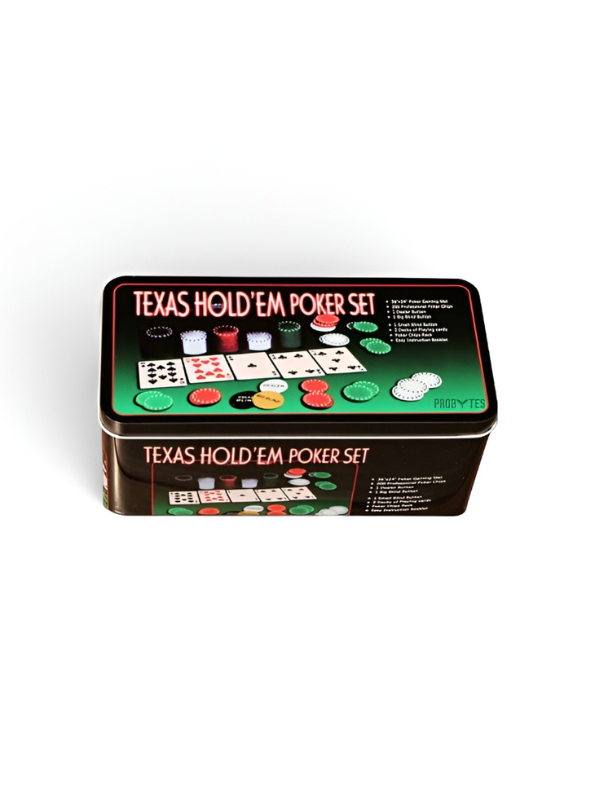 Texas Hold'em Poker Set in Portable Tin Box – Perfect Professional Casino Game Night Kit for Adults TV5421