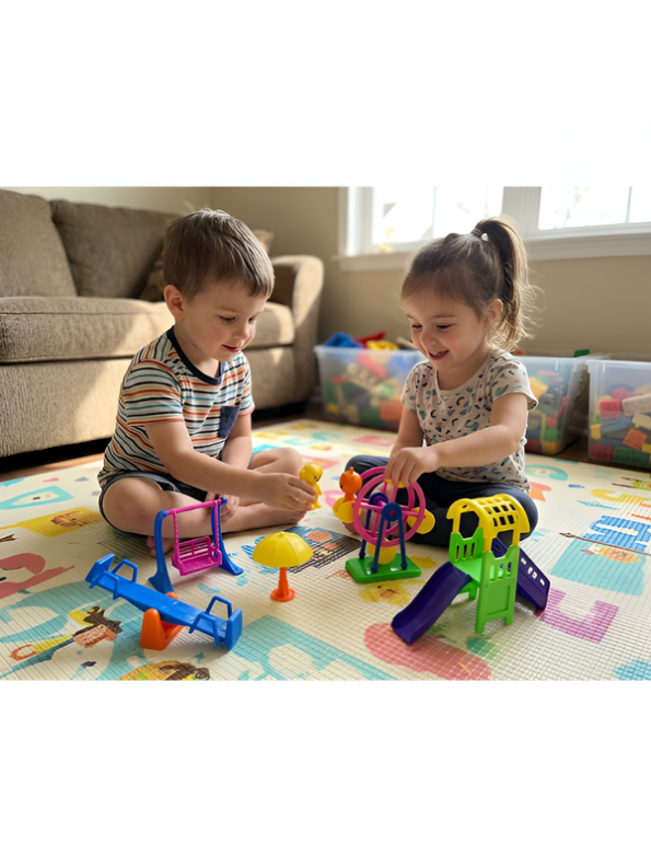 Theme Park Playground Toy Set – Includes Mini Ferris Wheel, Slide, Swing, Umbrella & Character Figures for Creative Role Play LMI14098