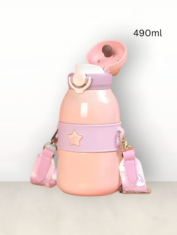 Toto Kids Water Bottle 490ml – Cute Bunny Lid with Star Design | Leakproof & BPA-Free for School & Travel NOV3555.