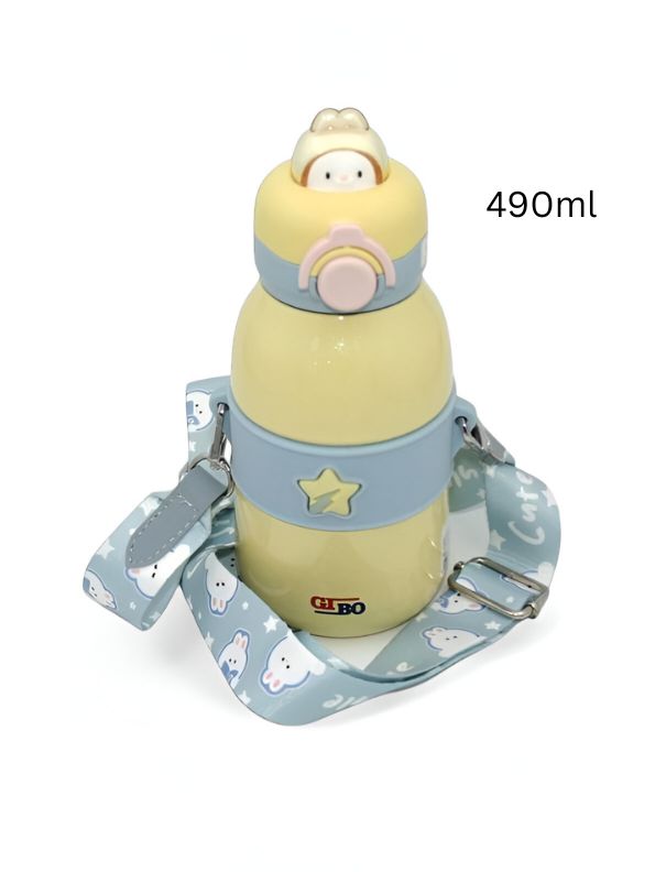 Yellow - Toto Kids Water Bottle 490ml – Cute Bunny Lid with Star Design | Leakproof & BPA-Free for School & Travel NOV3555.