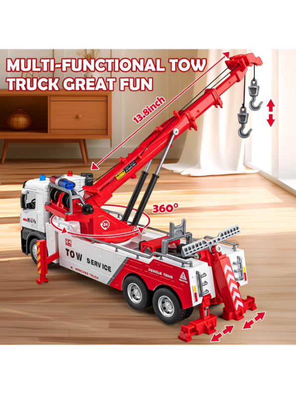 Tow Service Truck Die-Cast Model 1:24 Scale For Kids - Durable & Realistic Play Red LMI15705.