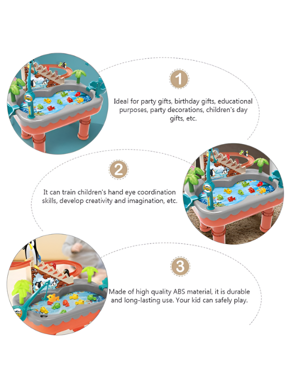 2-in-1 Interactive Penguin Paradise Water Table & Electric Fishing Game for Kids – Montessori Educational Toy with Music, Magnetic Fishing Rods & Automatic Penguin Slide for Toddlers TV1754