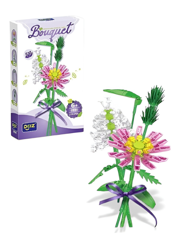DEIZ 223-Piece Flower Bouquet Building Set – Pink Daisy & Wildflower Botanical Collection, DIY Artificial Floral Arrangement Kit for Girls & Adults (Ages 6+) MD2651