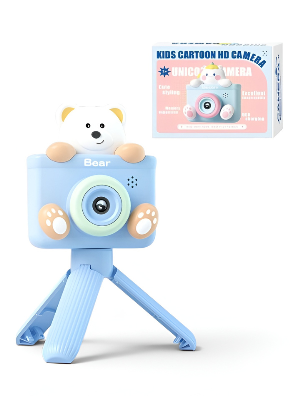 Portable Kids Bear Digital Camera with Tripod – HD Educational Toy Camera for Toddlers & Children, Easy USB Charging, Perfect Holiday Birthday Gift TV3859