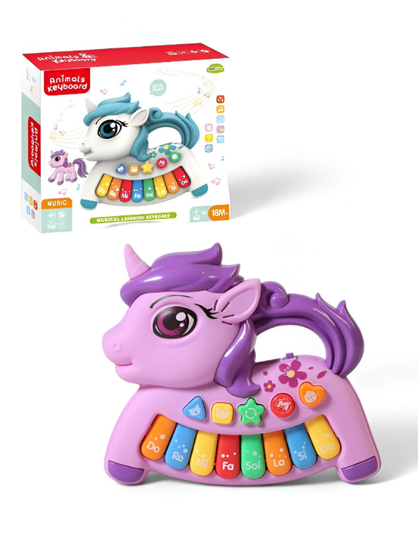 Unicorn Baby Piano Toy - Early Educational Musical Keyboard with 8 Piano Keys, 4 Animal Sounds, and 4 Play Modes - Sensory Learning Gift for Infants and Toddlers TV6981