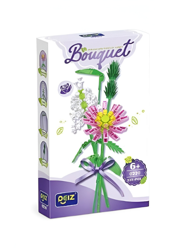 DEIZ 223-Piece Flower Bouquet Building Set – Pink Daisy & Wildflower Botanical Collection, DIY Artificial Floral Arrangement Kit for Girls & Adults (Ages 6+) MD2651