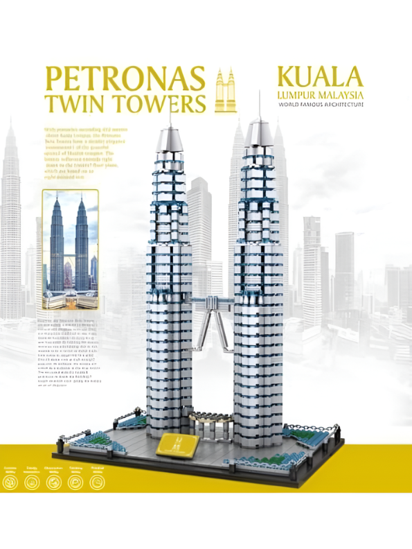 Petronas Twin Towers Architecture Building Block Set (1181 Pieces) – Kuala Lumpur Landmark 3D Model Kit for Adults & Kids, Detailed DIY Skyline Display Construction Toy MD2534