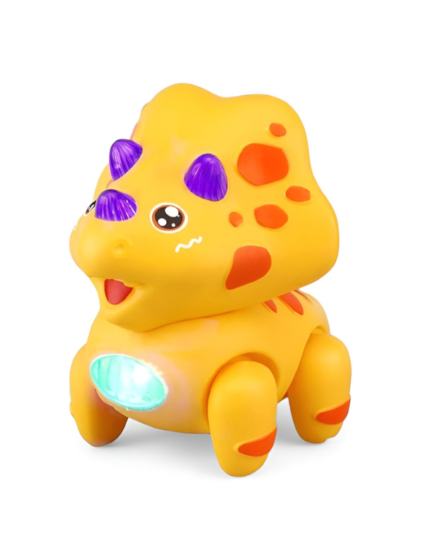 Electric Walking Triceratops Toy for Babies – Yellow Musical Crawling Dinosaur with LED Lights, Pull String Action, Early Educational Sensory Toy for Infants and Toddlers TV4682