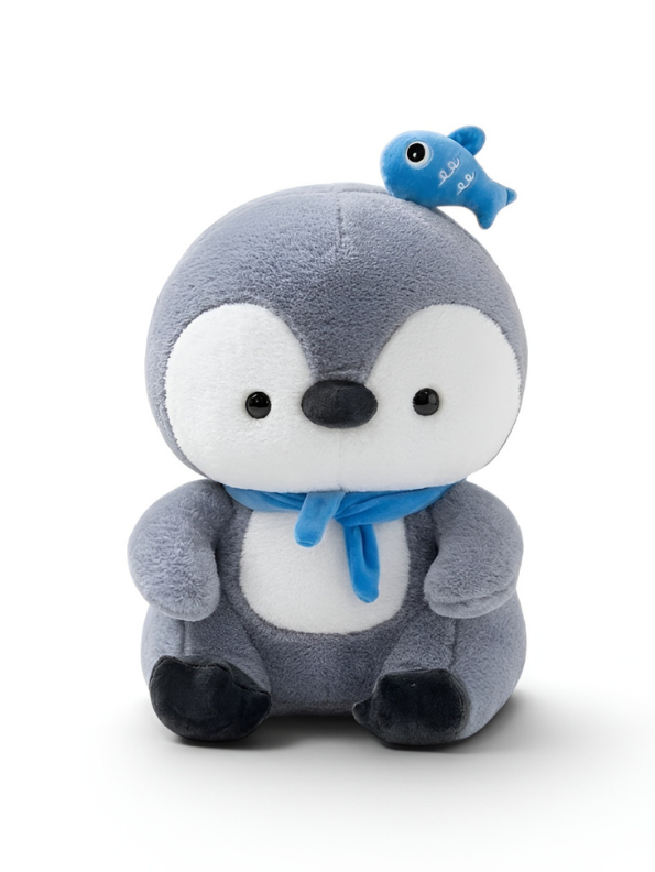 Huggable Penguin Plushie (10 Inch) – Nursery Decor & Sensory Play Toy for Boys and Girls – Grey/White ST16498