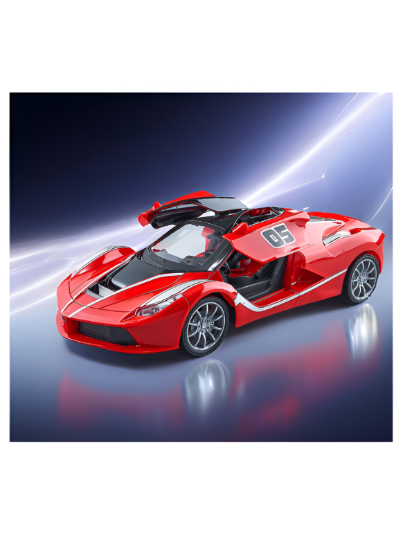 1:14 Scale High-Speed Rechargeable Remote Control Supercar – Electric RC Sports Car with Butterfly Doors, EV Charging Station Model & 2.4GHz Steering Wheel Controller (Red Velocity Series) MD2789