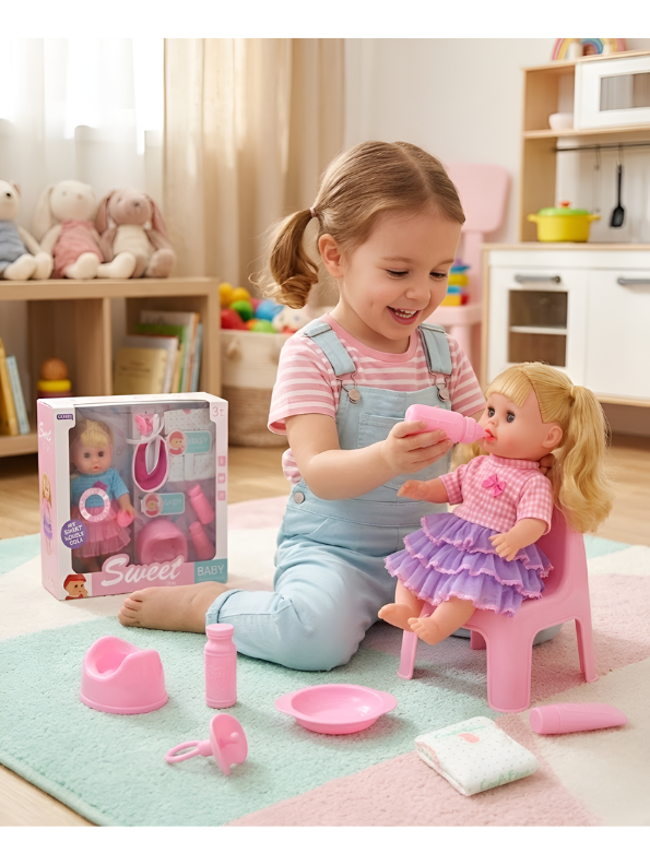 Sweet Baby Interactive Doll Playset with 10 Accessories – Blonde Hair Baby Doll, Realistic Pretend Play Toy for Toddlers and Girls Ages 3+ MD2922