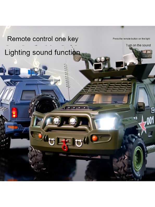 Tiger Alloy RC Armored Vehicle: 1/24 Military 6x6 Off-Road Truck with Removable Machine Gun, Simulation Sound & Lighting, and Functional Hood/Doors TV5619