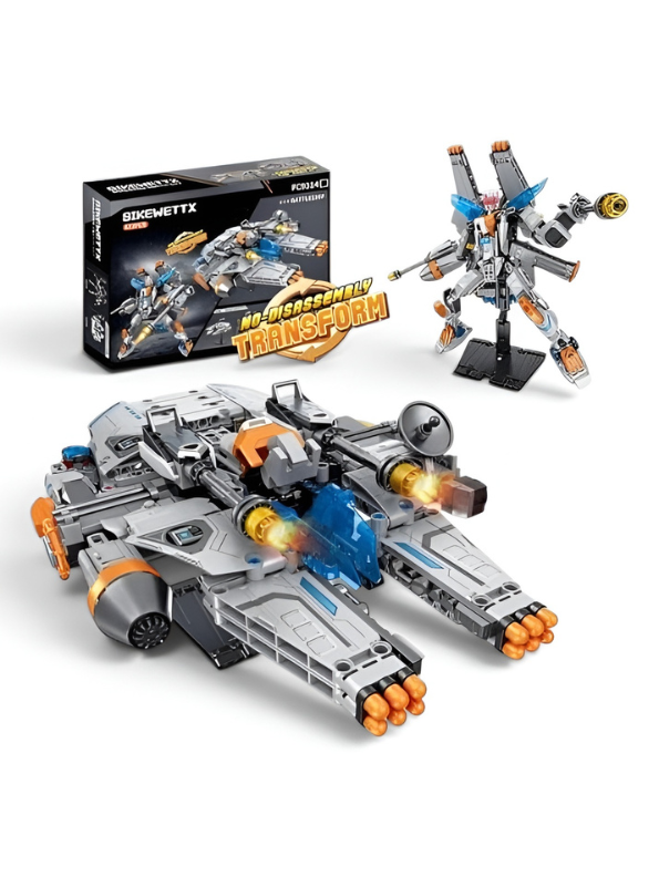 2-in-1 Transformable Building Block Robot Set - Space Fighter & Warrior Mech Action Figure TV6703