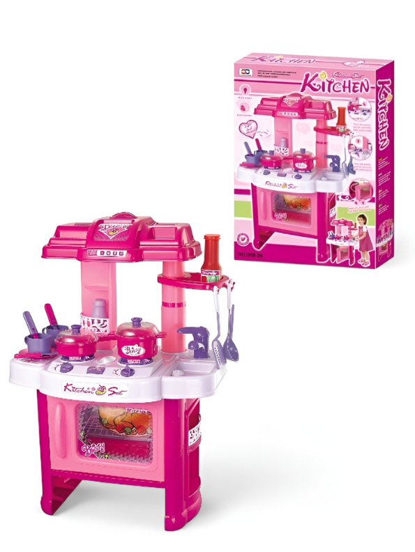 Kids’ Interactive Pretend Play Kitchen Set with Lights and Sounds – Pink Role-Play Cooking Station with Accessories TV4762
