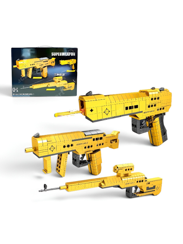 3-in-1 Golden Military Building Block Set - Desert Eagle Pistol, Submachine Gun, and Sniper Rifle Toy Weapons - DIY Construction Bricks for Kids and Adults TV5025