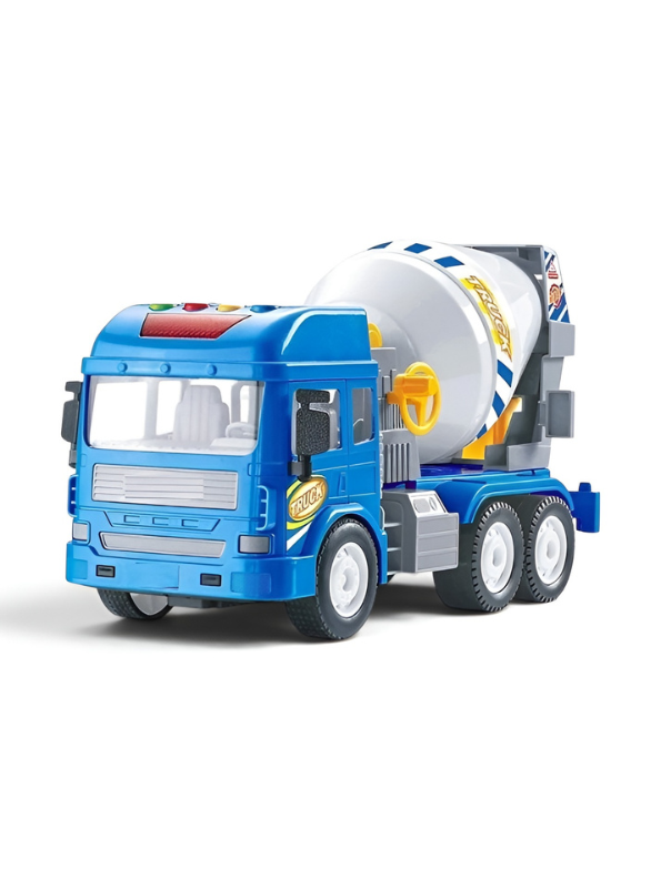 Blue Construction Concrete Mixer Toy Truck for Kids – Friction Powered Vehicle with 360° Rotating Drum, LED Lights, and Sound Effects TV4930