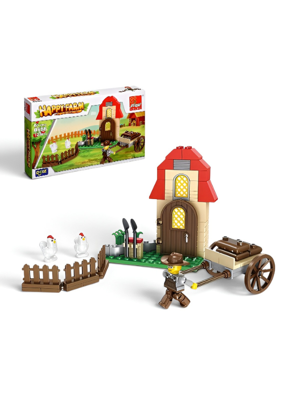 Happy Farm Building Blocks Set – Educational STEM Farmhouse Construction Toy with Farmer Minifigure, Chickens, Garden Fence & Hand Cart for Kids Ages 6+ TV5041