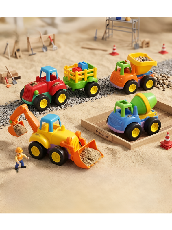 Mini Construction & Farm Vehicle Playset – 4-Piece Durable Plastic Engineering Trucks for Toddlers | Early Development Toy Set, Multicolored MD208