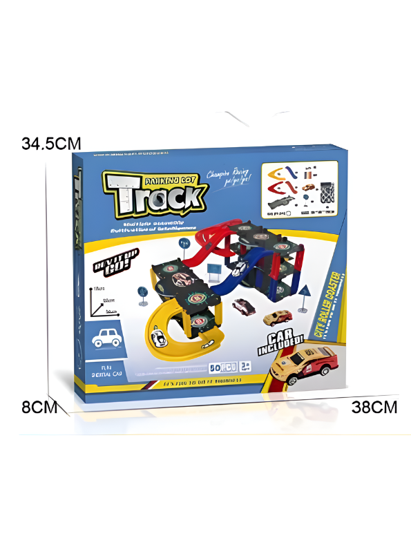 3-Level City Roller Coaster Car Track Playset for Kids – Multilevel Parking Garage Toy with Racing Ramps, Die-Cast Cars & Interactive Street Accessories MD2555
