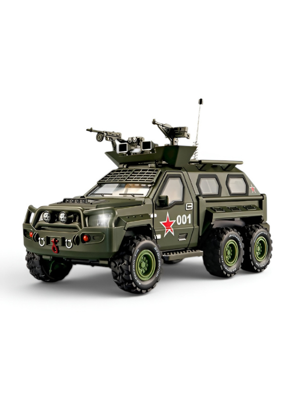 Tiger Alloy RC Armored Vehicle: 1/24 Military 6x6 Off-Road Truck with Removable Machine Gun, Simulation Sound & Lighting, and Functional Hood/Doors TV5619