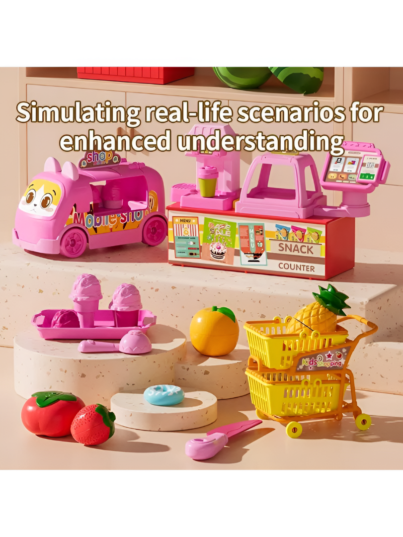49-Piece Kids Supermarket Cash Register Toy Set with Lights & Sound – Interactive Pretend Play Grocery Store with Shopping Cart, Scanner, and Realistic Play Food TV5784