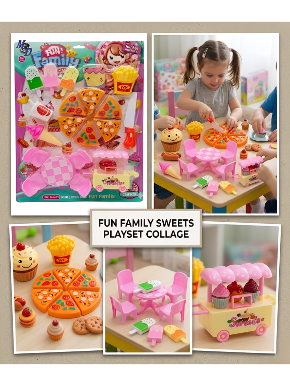 3-in-1 Pretend Play Fast Food & Dessert Playset for Toddlers – Pizza, Sweets & Picnic Table Toy Kitchen Roleplay for Girls & Boys TV1495