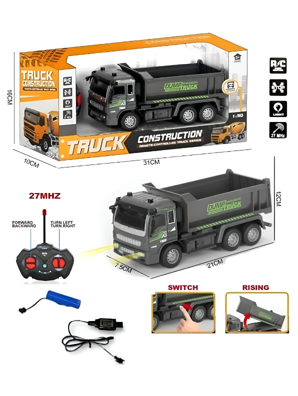 Remote Controlled Construction Dump Truck Toy with Realistic Working Lights and Heavy-Duty Design for Kids TV4131
