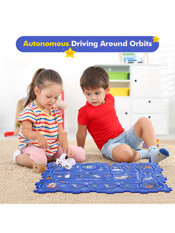 9-Piece DIY Space Adventure Puzzle Track Play Set with Battery-Operated Astronaut Car – Interchangeable Rail System, Educational STEM Toy for Toddlers & Kids TV4092