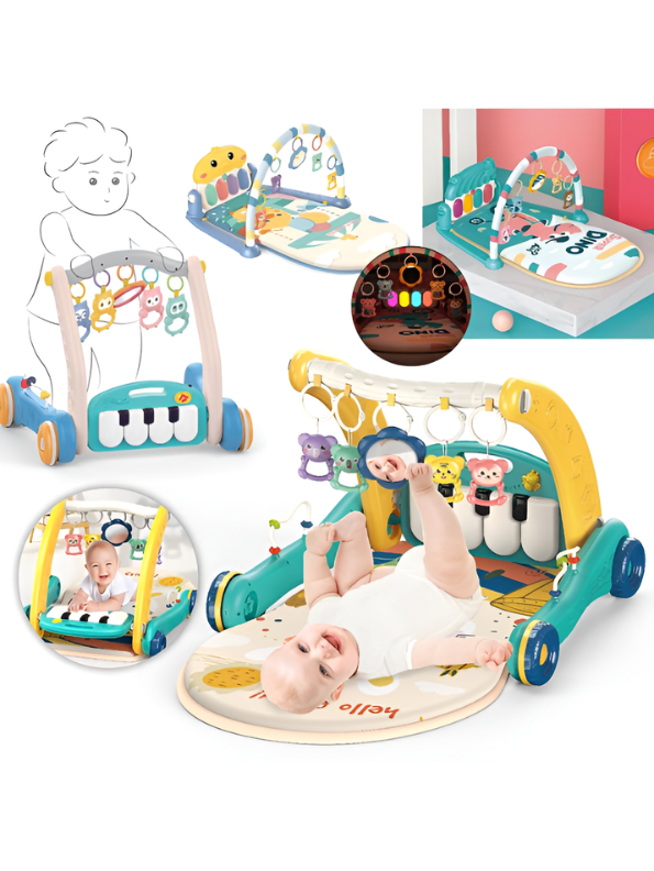 2-in-1 Baby Musical Play Gym & Activity Walker – Sit-to-Stand Learning Center with Interactive Piano, Soft Padded Play Mat, and Hanging Sensory Toys for Infants & Toddlers MD1536