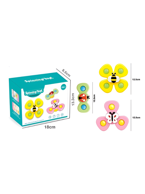 3-Piece Baby Suction Cup Spinner Toys Set – Sensory Fidget Spinners for Toddlers, Bath & High Chair Activity Toys, Travel Window Toys, Early Learning Educational Gift for Boys & Girls TV1902