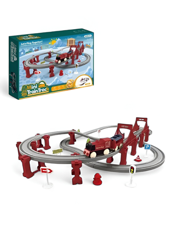 Mini Train Track Play Set for Kids – Educational Rail Road Toy with Bridge, Locomotive, and Traffic Accessories – Interactive Steam Train Building Kit for Toddlers TV5163