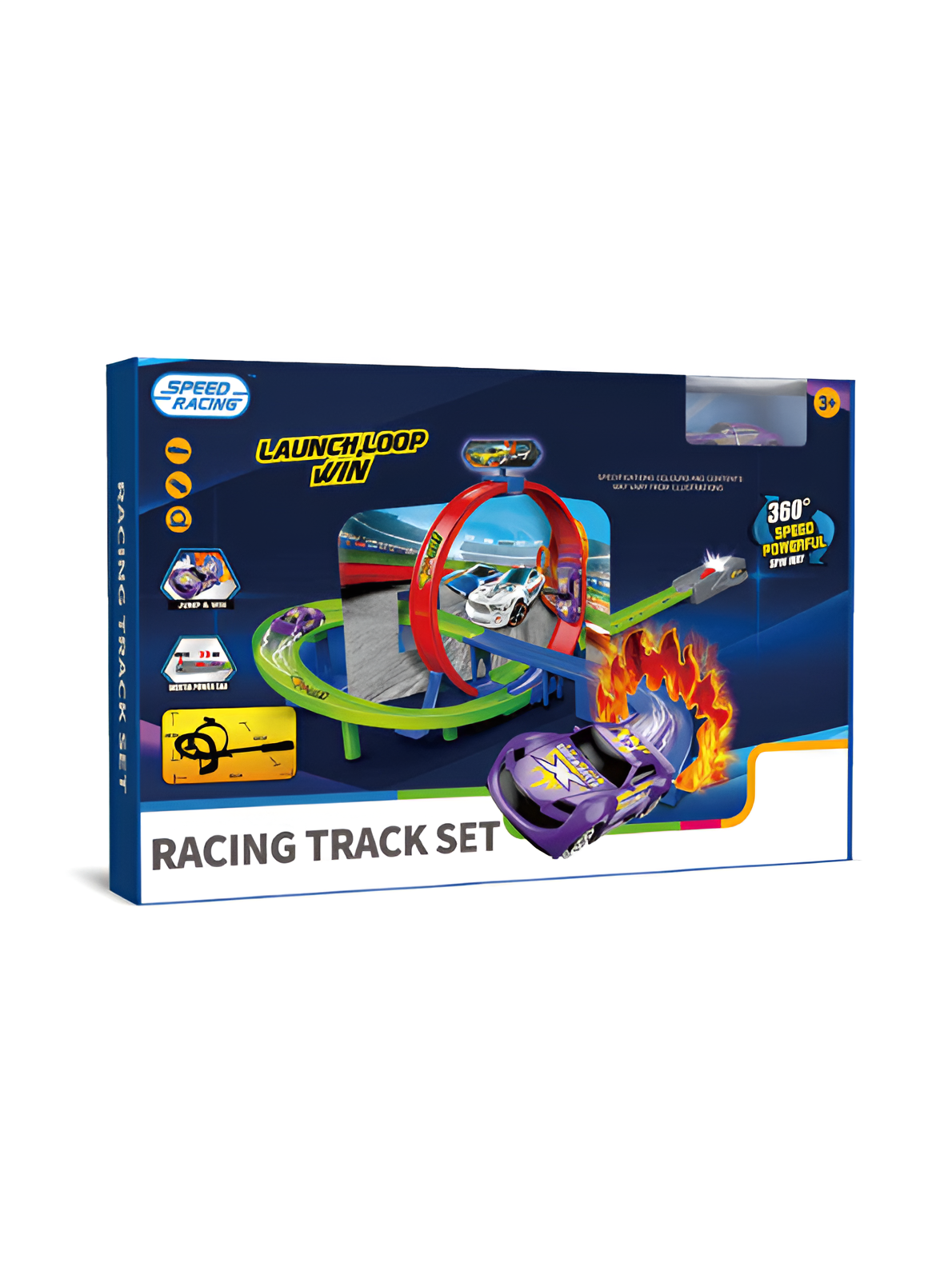 High-Speed Kids Racing Track Set with 360° Gravity Loop, Inertia Power Launcher & Fire Jump Stunt – Action-Packed Toy Car Playset for Ages 3+ TV1833