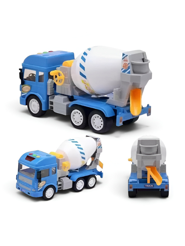 Blue Construction Concrete Mixer Toy Truck for Kids – Friction Powered Vehicle with 360° Rotating Drum, LED Lights, and Sound Effects TV4930