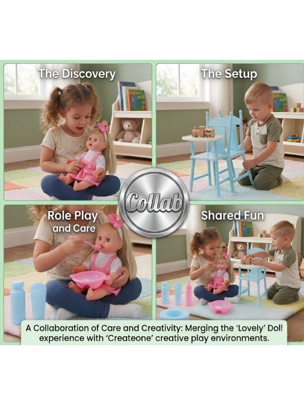 Interactive Baby Doll Playset with High Chair and Accessories – Educational Nurturing Toy Kit for Toddlers and Kids TV3642
