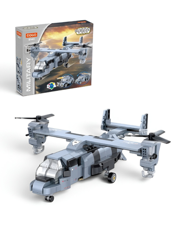 Military 3-in-1 Building Block Set | Osprey Tiltrotor Aircraft, Armored Vehicle, & Missile Truck | STEM Construction Toy for Kids 6+ (324 Pieces) TV6209