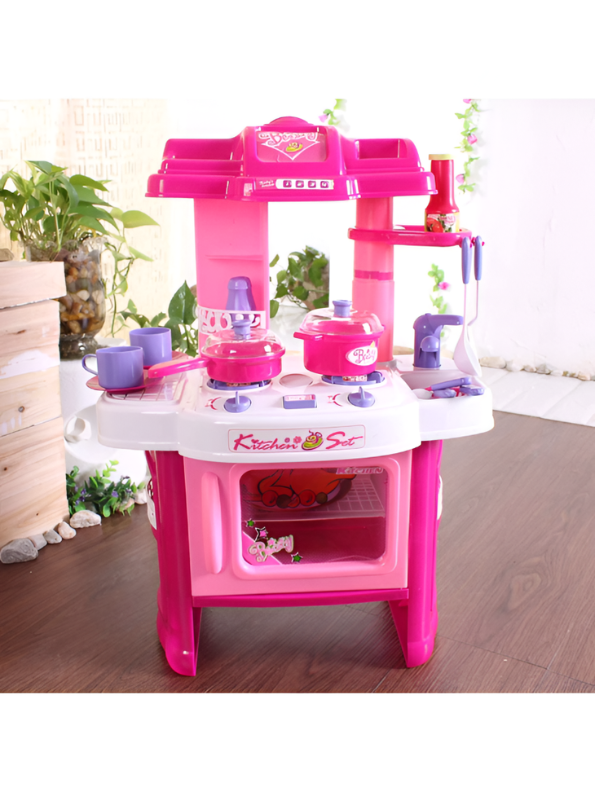 Kids’ Interactive Pretend Play Kitchen Set with Lights and Sounds – Pink Role-Play Cooking Station with Accessories TV4762