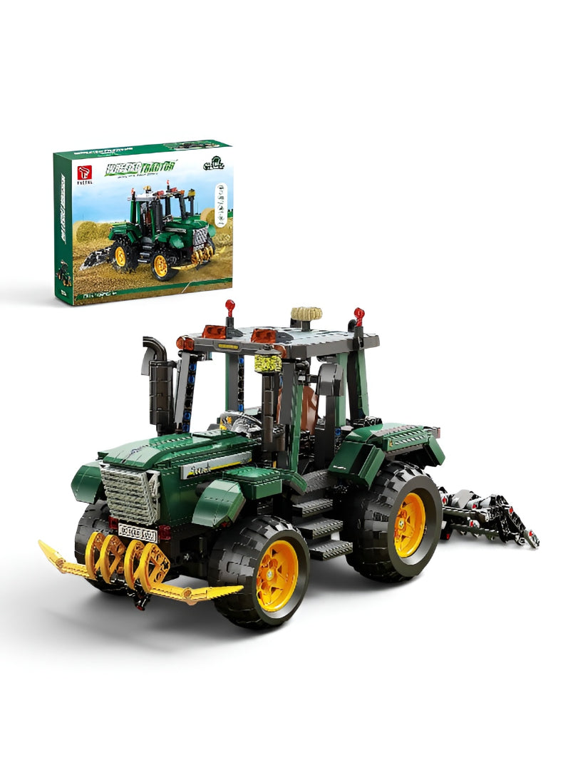 Large Green Farm Tractor Building Set with Scarification Tool – Realistic Agricultural Vehicle Toy for Kids – 14.5" STEM Construction Kit with Functional Steering and Openable Hood TV6443