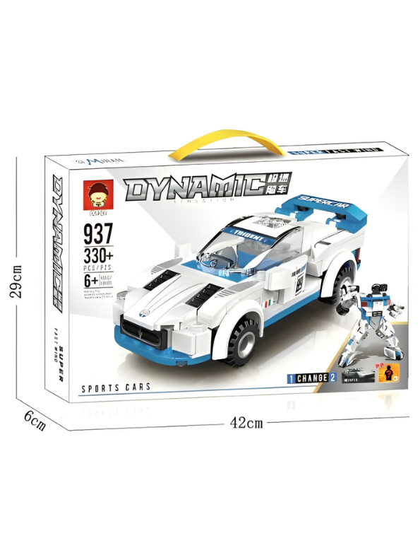 Dynamic Sensation 2-in-1 Transforming Supercar Building Blocks Set – 330+ Pieces White Sports Car to Robot Action Figure – STEM Construction Toy for Kids Ages 6+ MD2791