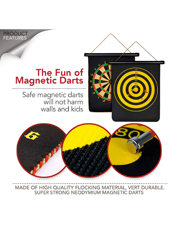 Magnetic Dart Board Set with 4 Neodymium Darts – Safe Roll-Up Portable Dartboard for Kids & Adults, Indoor & Outdoor Wall Hanging Game TV1215